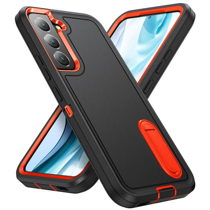 For Samsung Galaxy S22+ 5G 3 in 1 Rugged Holder Phone Case(Black+Orange)-garmade.com
