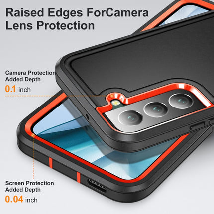 For Samsung Galaxy S22+ 5G 3 in 1 Rugged Holder Phone Case(Black+Orange)-garmade.com