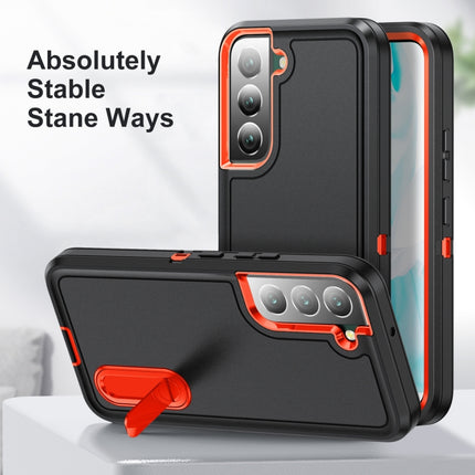 For Samsung Galaxy S22+ 5G 3 in 1 Rugged Holder Phone Case(Black+Orange)-garmade.com