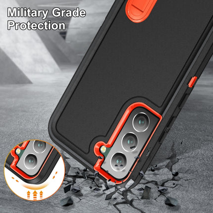 For Samsung Galaxy S22+ 5G 3 in 1 Rugged Holder Phone Case(Black+Orange)-garmade.com