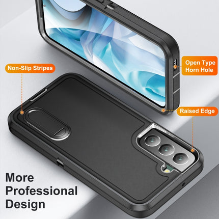 For Samsung Galaxy S22+ 5G 3 in 1 Rugged Holder Phone Case(Black)-garmade.com