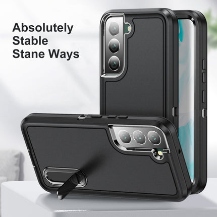 For Samsung Galaxy S22+ 5G 3 in 1 Rugged Holder Phone Case(Black)-garmade.com