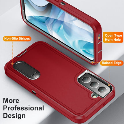 For Samsung Galaxy S22+ 5G 3 in 1 Rugged Holder Phone Case(Red+Black)-garmade.com