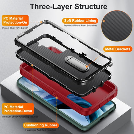 For Samsung Galaxy S22+ 5G 3 in 1 Rugged Holder Phone Case(Red+Black)-garmade.com