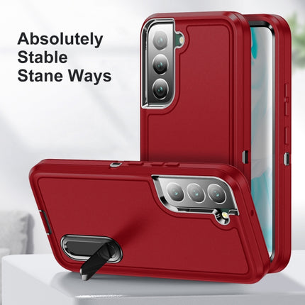 For Samsung Galaxy S22+ 5G 3 in 1 Rugged Holder Phone Case(Red+Black)-garmade.com