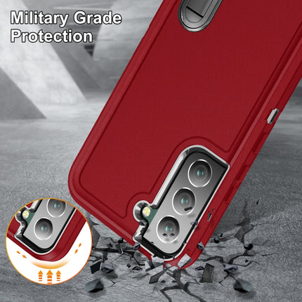 For Samsung Galaxy S22+ 5G 3 in 1 Rugged Holder Phone Case(Red+Black)-garmade.com