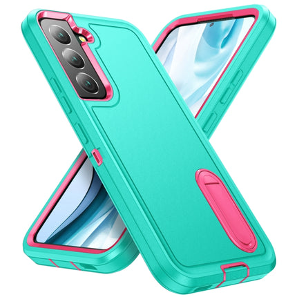 For Samsung Galaxy S22+ 5G 3 in 1 Rugged Holder Phone Case(Blue+Pink)-garmade.com