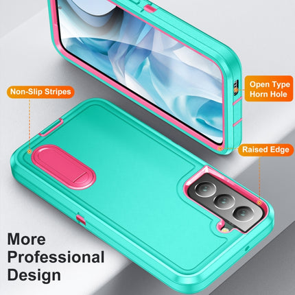 For Samsung Galaxy S22+ 5G 3 in 1 Rugged Holder Phone Case(Blue+Pink)-garmade.com
