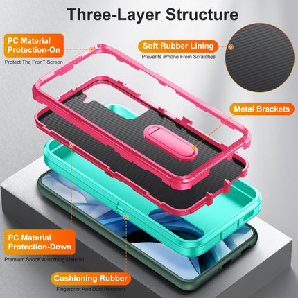 For Samsung Galaxy S22+ 5G 3 in 1 Rugged Holder Phone Case(Blue+Pink)-garmade.com