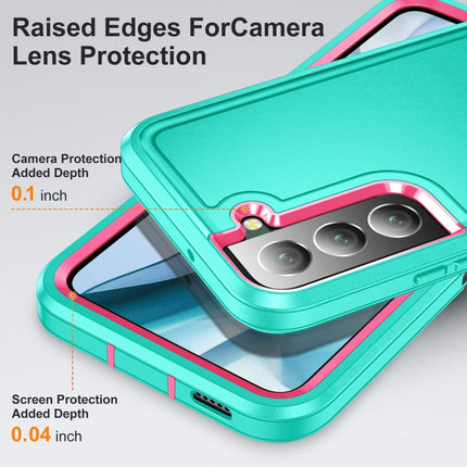 For Samsung Galaxy S22+ 5G 3 in 1 Rugged Holder Phone Case(Blue+Pink)-garmade.com