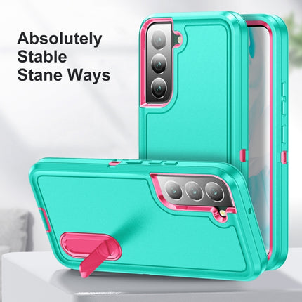 For Samsung Galaxy S22+ 5G 3 in 1 Rugged Holder Phone Case(Blue+Pink)-garmade.com