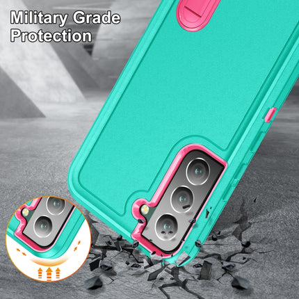 For Samsung Galaxy S22+ 5G 3 in 1 Rugged Holder Phone Case(Blue+Pink)-garmade.com