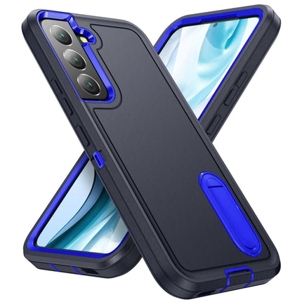 For Samsung Galaxy S22+ 5G 3 in 1 Rugged Holder Phone Case(Dark Blue+Sapphire Blue)-garmade.com