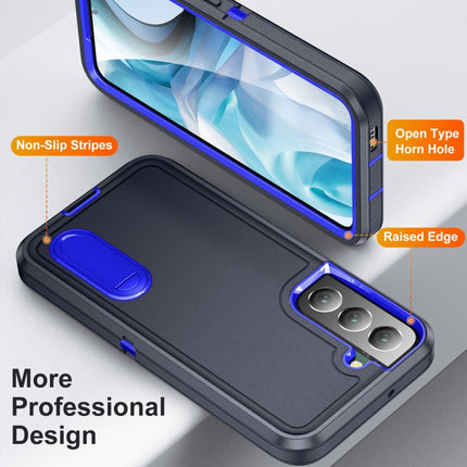 For Samsung Galaxy S22+ 5G 3 in 1 Rugged Holder Phone Case(Dark Blue+Sapphire Blue)-garmade.com