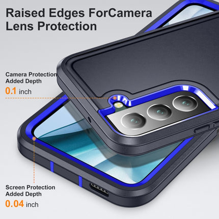 For Samsung Galaxy S22+ 5G 3 in 1 Rugged Holder Phone Case(Dark Blue+Sapphire Blue)-garmade.com