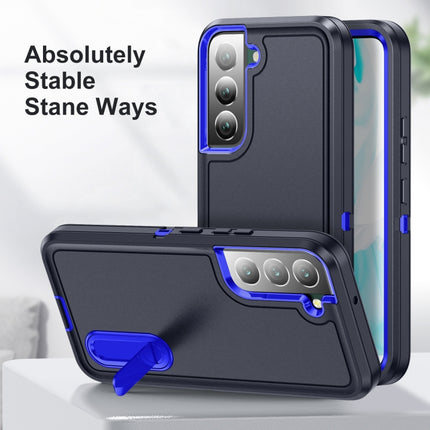 For Samsung Galaxy S22+ 5G 3 in 1 Rugged Holder Phone Case(Dark Blue+Sapphire Blue)-garmade.com
