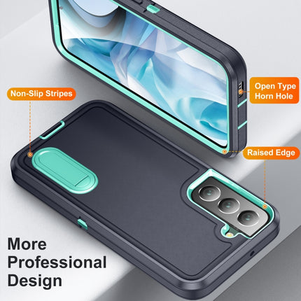 For Samsung Galaxy S22+ 5G 3 in 1 Rugged Holder Phone Case(Dark Blue+Light Blue)-garmade.com