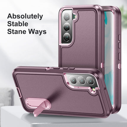 For Samsung Galaxy S22+ 5G 3 in 1 Rugged Holder Phone Case(Purple+Pink)-garmade.com
