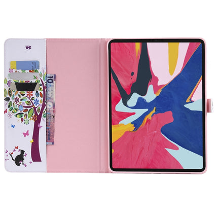 For iPad Pro 11 (2018) Colored Drawing Pattern Horizontal Flip PU Leather Case with Holder & Card Slots & Wallet(Cat and Tree)-garmade.com