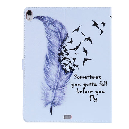 for iPad Pro 12.9 (2018) Colored Drawing Pattern Horizontal Flip PU Leather Case with Holder & Card Slots & Wallet (Feather)-garmade.com