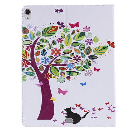 for iPad Pro 12.9 (2018) Colored Drawing Pattern Horizontal Flip PU Leather Case with Holder & Card Slots & Wallet (Cat and Tree)-garmade.com