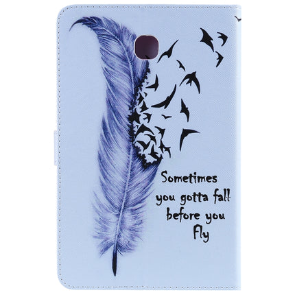 For Galaxy Tab A 8.0 (2018) T387 Colored Drawing Pattern Horizontal Flip PU Leather Case with Holder & Card Slots & Wallet(Feather)-garmade.com