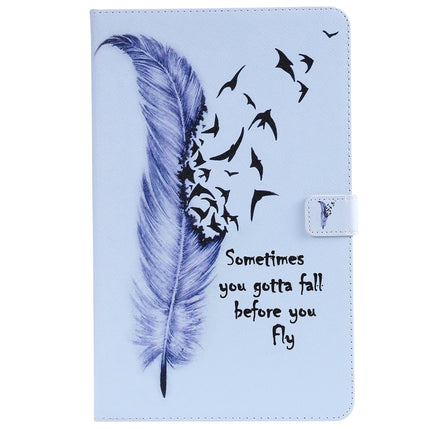 For Galaxy Tab A 10.5 T590 / T595 Colored Drawing Pattern Horizontal Flip PU Leather Case with Holder & Card Slots & Wallet(Feather)-garmade.com