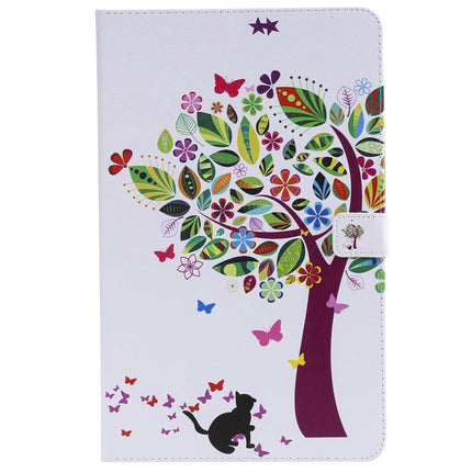 For Galaxy Tab A 10.5 T590 / T595 Colored Drawing Pattern Horizontal Flip PU Leather Case with Holder & Card Slots & Wallet(Cat and Tree)-garmade.com