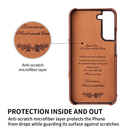 For Samsung Galaxy S22+ 5G Fierre Shann Oil Wax Texture Genuine Leather Back Phone Case with 360 Degree Rotation Holder & Card Slot(Brown)-garmade.com