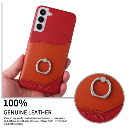 For Samsung Galaxy S22+ 5G Fierre Shann Oil Wax Texture Genuine Leather Back Phone Case with 360 Degree Rotation Holder & Card Slot(Red)-garmade.com