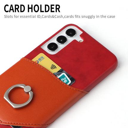 For Samsung Galaxy S22+ 5G Fierre Shann Oil Wax Texture Genuine Leather Back Phone Case with 360 Degree Rotation Holder & Card Slot(Red)-garmade.com