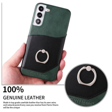 For Samsung Galaxy S22+ 5G Fierre Shann Oil Wax Texture Genuine Leather Back Phone Case with 360 Degree Rotation Holder & Card Slot(Black)-garmade.com