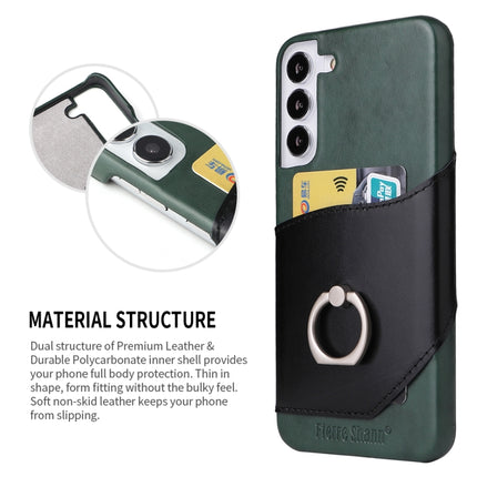 For Samsung Galaxy S22+ 5G Fierre Shann Oil Wax Texture Genuine Leather Back Phone Case with 360 Degree Rotation Holder & Card Slot(Black)-garmade.com