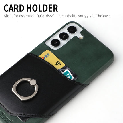 For Samsung Galaxy S22+ 5G Fierre Shann Oil Wax Texture Genuine Leather Back Phone Case with 360 Degree Rotation Holder & Card Slot(Black)-garmade.com