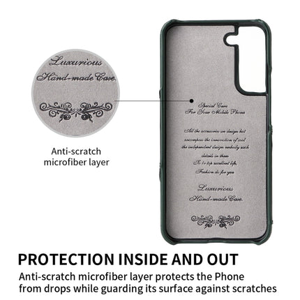 For Samsung Galaxy S22+ 5G Fierre Shann Oil Wax Texture Genuine Leather Back Phone Case with 360 Degree Rotation Holder & Card Slot(Black)-garmade.com