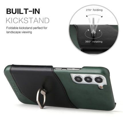 For Samsung Galaxy S22+ 5G Fierre Shann Oil Wax Texture Genuine Leather Back Phone Case with 360 Degree Rotation Holder & Card Slot(Black)-garmade.com