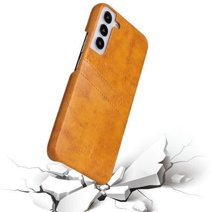 For Samsung Galaxy S22+ 5G Fierre Shann Retro Oil Wax Texture PU Leather Phone Case with Card Slots(Yellow)-garmade.com