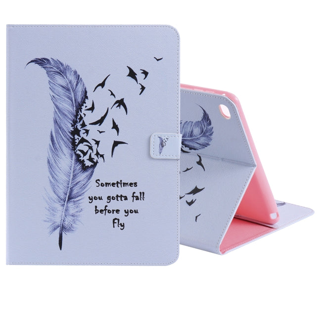 For iPad 5 & 6 Colored Drawing Pattern Horizontal Flip PU Leather Case with Holder & Card Slots & Wallet & Sleep / Wake-up Function(Feather)-garmade.com