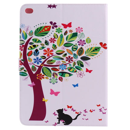 For iPad 5 & 6 Colored Drawing Pattern Horizontal Flip PU Leather Case with Holder & Card Slots & Wallet & Sleep / Wake-up Function(Cat and Tree)-garmade.com
