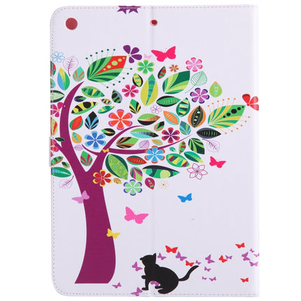 Colored Drawing Pattern Horizontal Flip PU Leather Case with Holder & Card Slots & Wallet & Sleep / Wake-up Function(Cat and Tree)-garmade.com