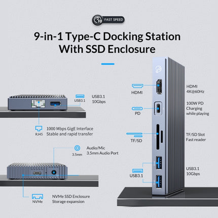 ORICO CDH-9N Type-C / USB-C Multifunctional Docking Station(Grey)-garmade.com