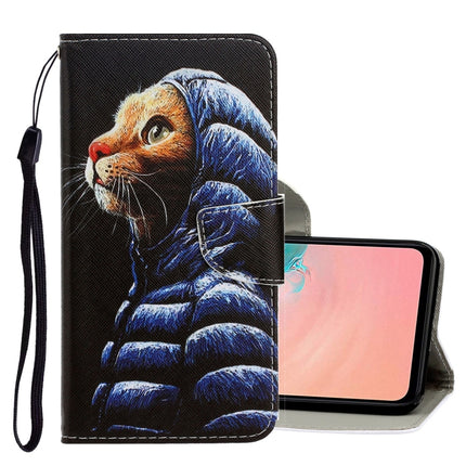 For Galaxy S20+ 3D Colored Drawing Horizontal Flip PU Leather Case with Holder & Card Slots & Wallet(Down Jacket Cat)-garmade.com