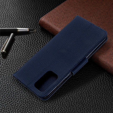 For Galaxy S20+ Litchi Texture Pure Color Horizontal Flip PU Leather Case with Holder & Card Slots & Wallet & Lanyard(Dark Blue)-garmade.com