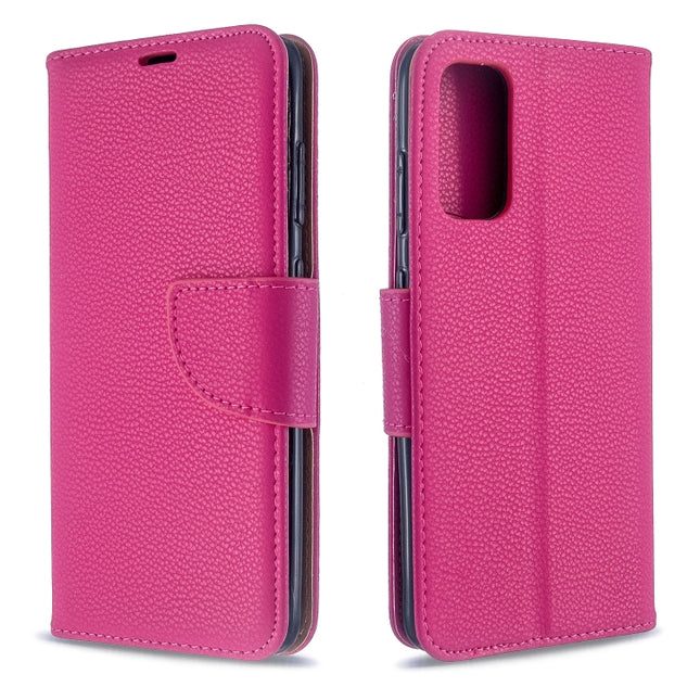 For Galaxy S20 Litchi Texture Pure Color Horizontal Flip PU Leather Case with Holder & Card Slots & Wallet & Lanyard(Rose Red)-garmade.com