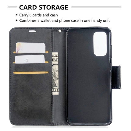 For Galaxy S20 Retro Lambskin Texture Pure Color Horizontal Flip PU Leather Case with Holder & Card Slots & Wallet & Lanyard(Black)-garmade.com