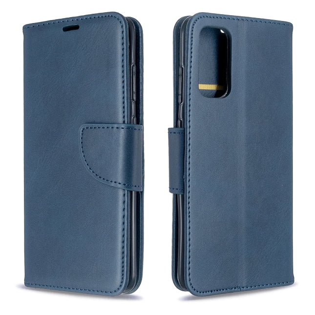 For Galaxy S20 Retro Lambskin Texture Pure Color Horizontal Flip PU Leather Case with Holder & Card Slots & Wallet & Lanyard(Blue)-garmade.com