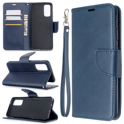 For Galaxy S20 Retro Lambskin Texture Pure Color Horizontal Flip PU Leather Case with Holder & Card Slots & Wallet & Lanyard(Blue)-garmade.com