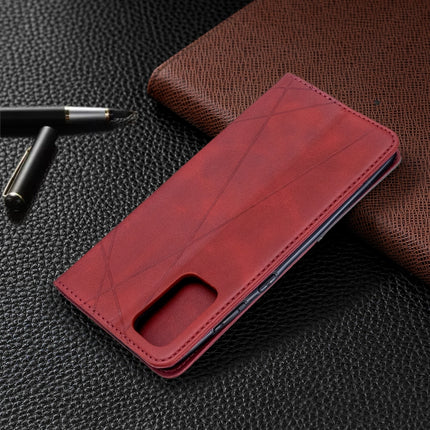 For Galaxy S20+ Rhombus Texture Horizontal Flip Magnetic Leather Case with Holder & Card Slots(Red)-garmade.com
