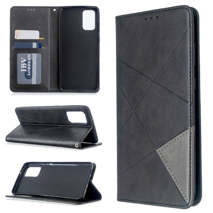 For Galaxy S20+ Rhombus Texture Horizontal Flip Magnetic Leather Case with Holder & Card Slots(Black)-garmade.com