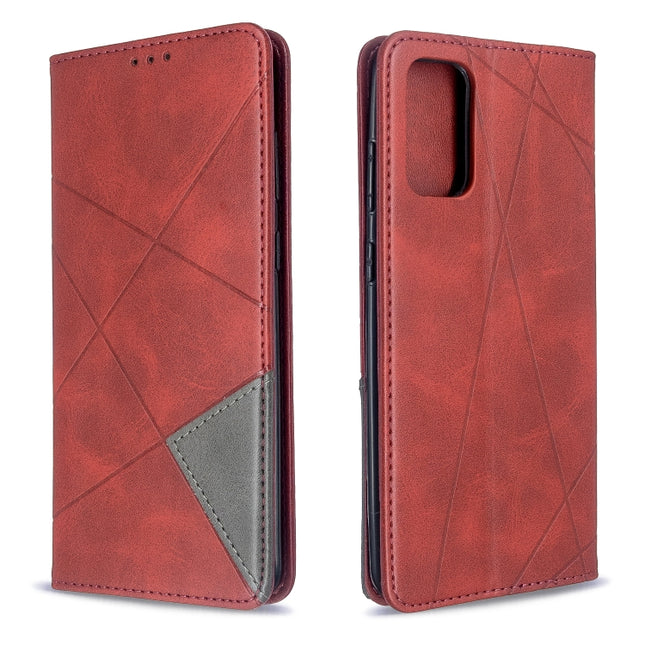 For Galaxy S20 Ultra Rhombus Texture Horizontal Flip Magnetic Leather Case with Holder & Card Slots(Red)-garmade.com